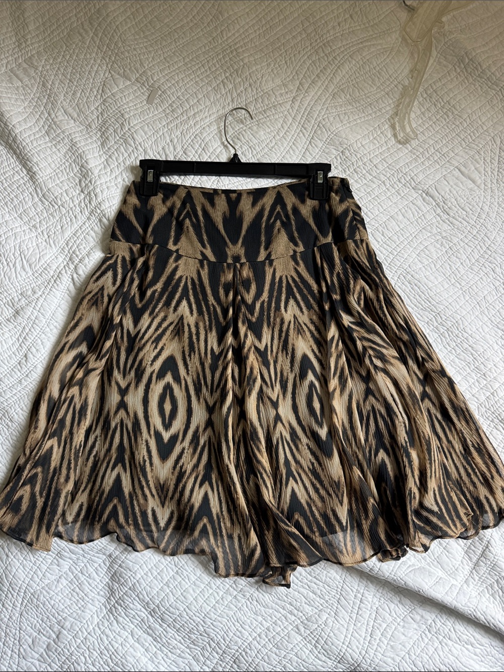 INC International Concepts silk Black and Brown Printed Circle Skirt